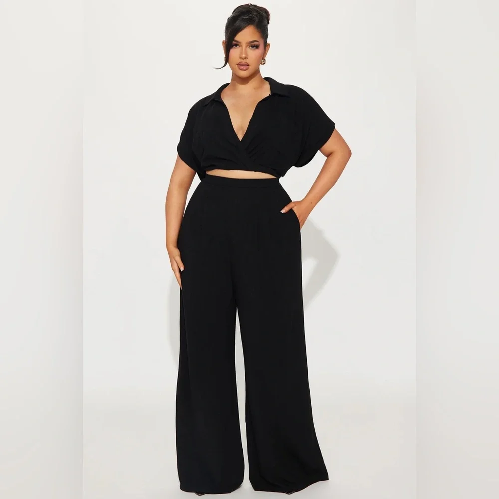 Andrea Linen Pant Set - Black - Picture 1 of 4